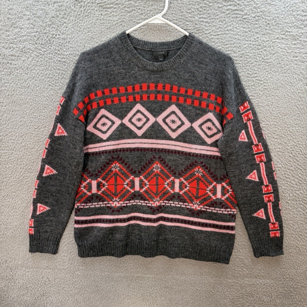 J Crew Sweater Womens Medium Multicolor Fair Isle Wool Mohair Blend Aztec Preppy